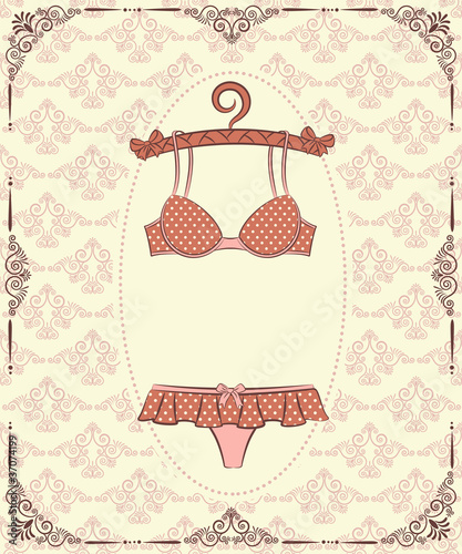 Vintage underlinen on ornament background.