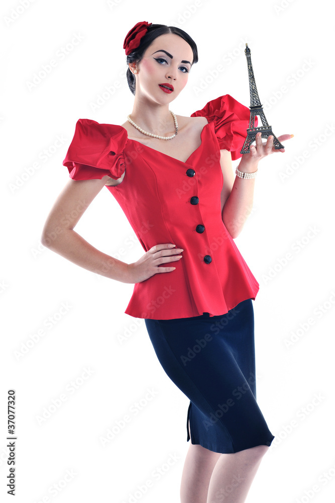 beautiful young woman with paris symbol eiffel tower beautiful young woman with paris symbol eiffel tower