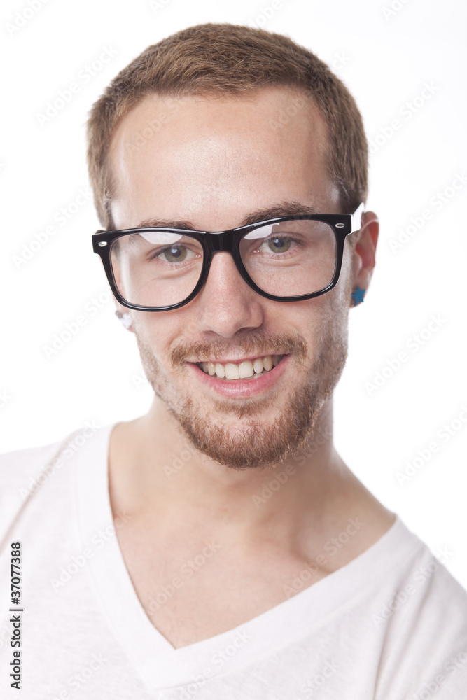 Good Looking Man With Retro Nerd Glasses Smiling Good Looking Man With Retro Nerd Glasses Smiling