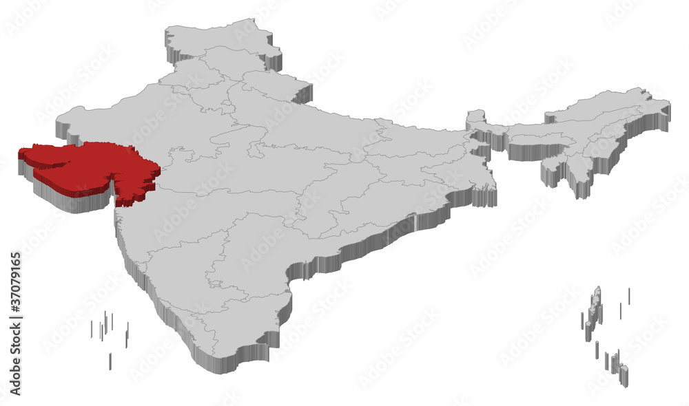 Gujarat Map In India Map Of India, Gujarat Highlighted Stock Vector | Adobe Stock