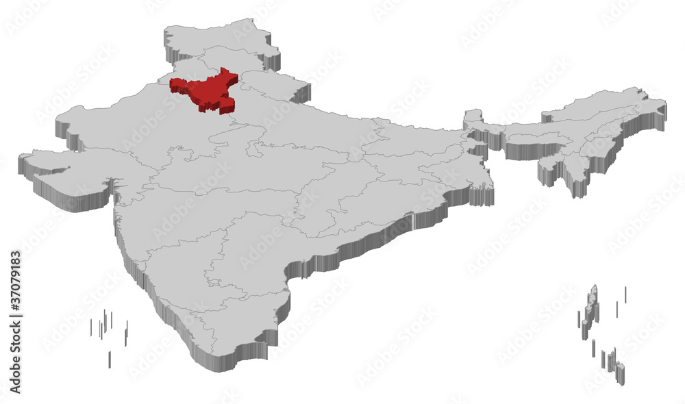 Haryana On India Map Map Of India, Haryana Highlighted Stock Vector | Adobe Stock