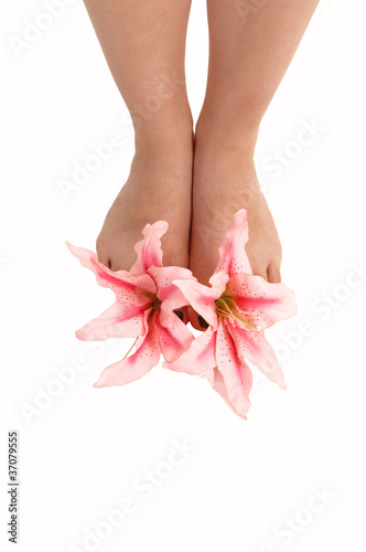 Feet with lilies.