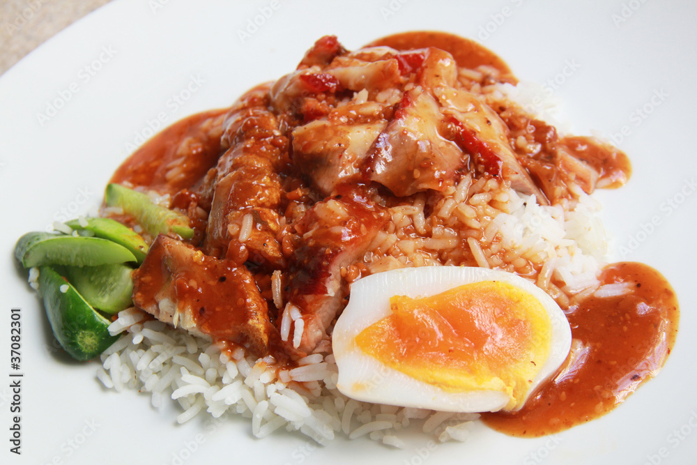rice with bbq and crispy pork rice with bbq and crispy pork