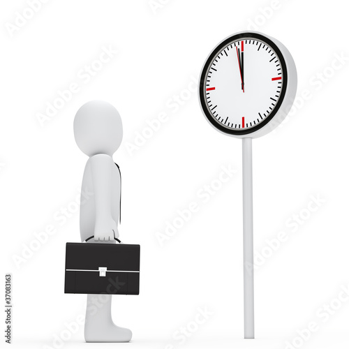 business stand befor a clock