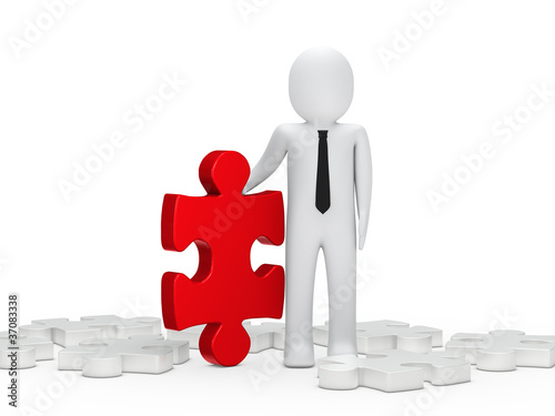 business man hold a puzzle red