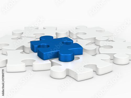 3d blue puzzle piece