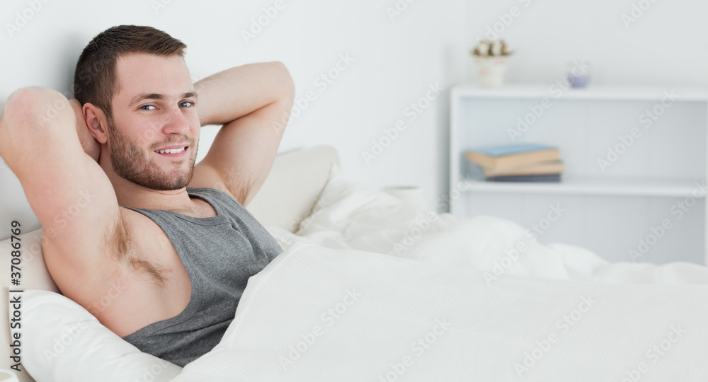 Handsome man waking up Handsome man waking up