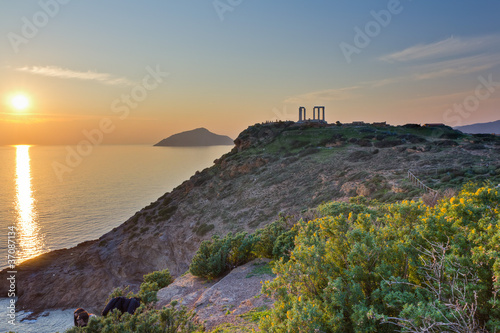 Poseidon temple  Sounio  just before sunset