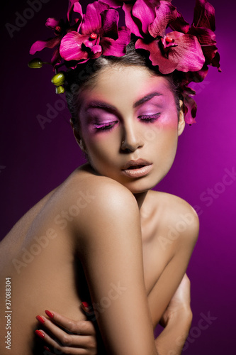 elegant fashionable woman with orchid