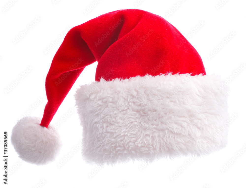 red Santa Claus hat on white background red Santa Claus hat on white background