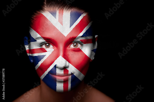 Portrait of a woman with the flag of the UK