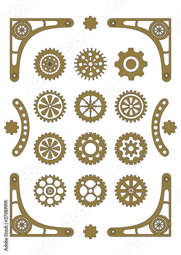 Steampunk, set of retro styled gear wheels