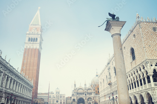 St Mark`s Square in Venice on a foggy day. © fazon