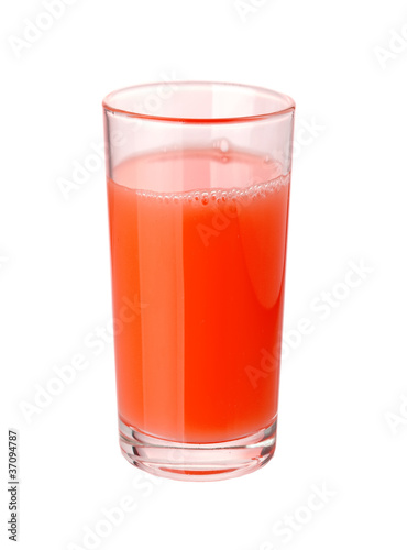 Tomato juice in glass isolated on white