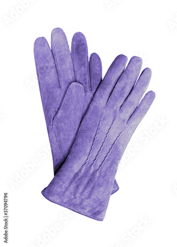 Beautiful blue suede (leather) women's gloves isolated on white