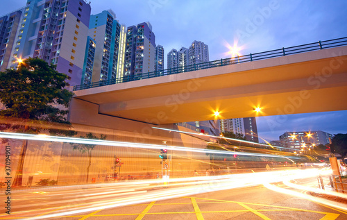 Photography traffic downtown area at night, hongkong