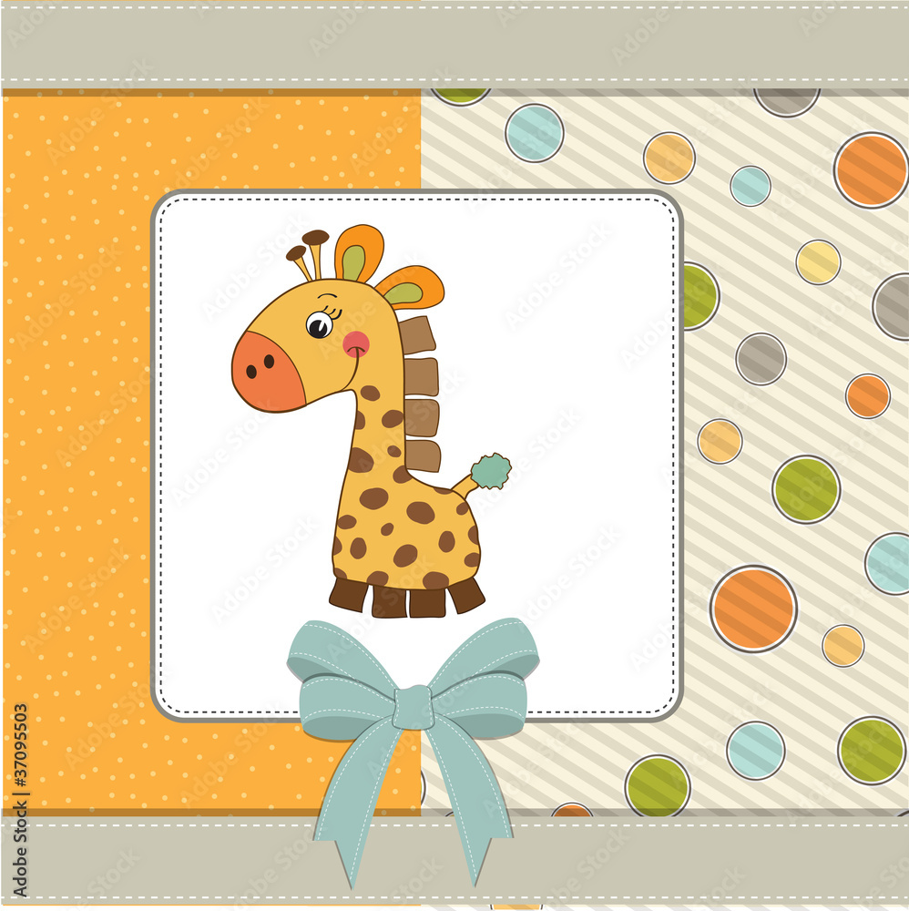 Naklejka premium new baby announcement card with giraffe