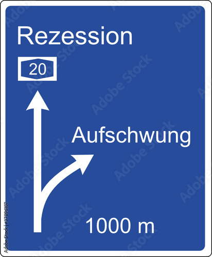 Autobahnschild Rezession - Aufschwung photo