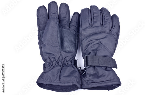 Black Nylon Gloves Isolated on White