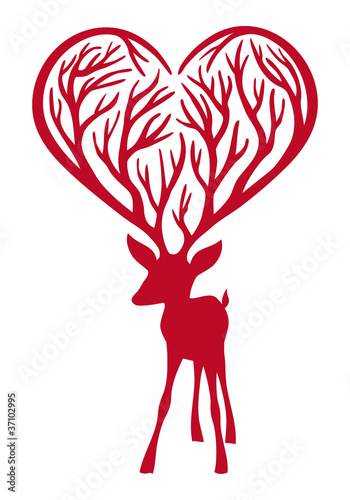 deer with heart antlers, vector