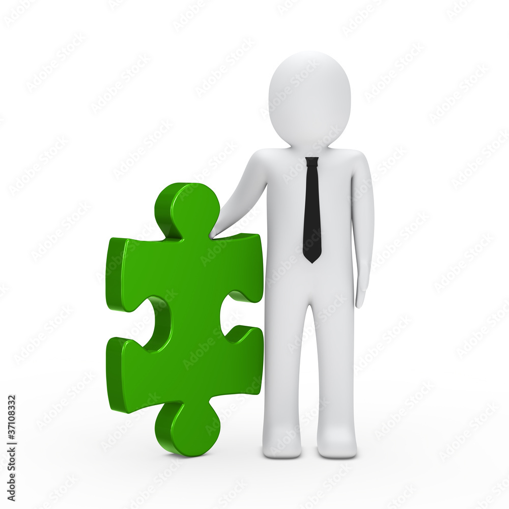 business man hold a puzzle green business man hold a puzzle green