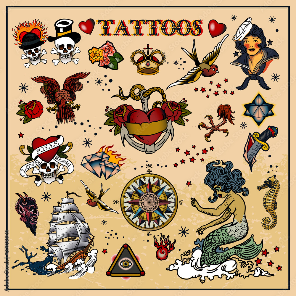 Set of Tattoos Stock Vector | Adobe Stock
