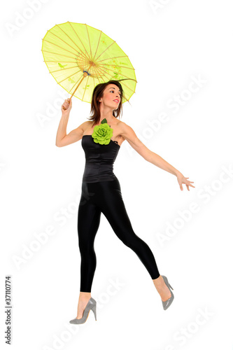 Portrait of beautiful young female with umbrella