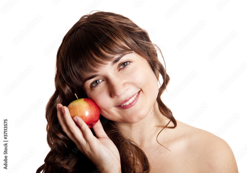 Brunette girl with apple Brunette girl with apple