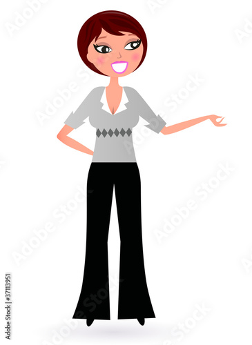 Business Woman presenting something isolated on white.
