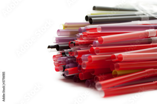 A pile of straws on the white background