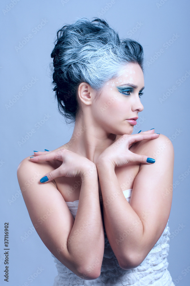 Beautiful young woman with winter artistic makeup. Beautiful young woman with winter artistic makeup.