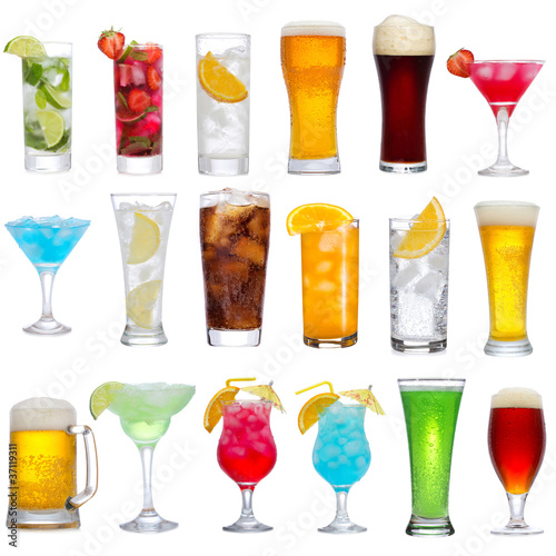 Set of different drinks, cocktails and beer
