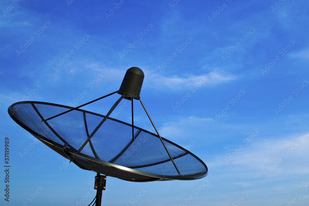 Satellite dish in morning sky