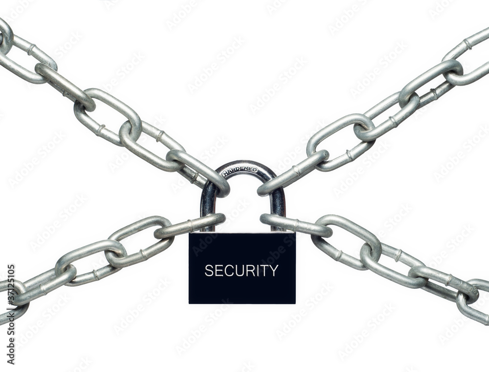 chain-linked lock isolated on white background