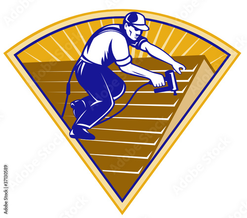 Roofer Roofing Worker Working on Roof