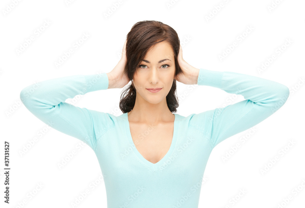 Fototapeta premium woman with hands on ears
