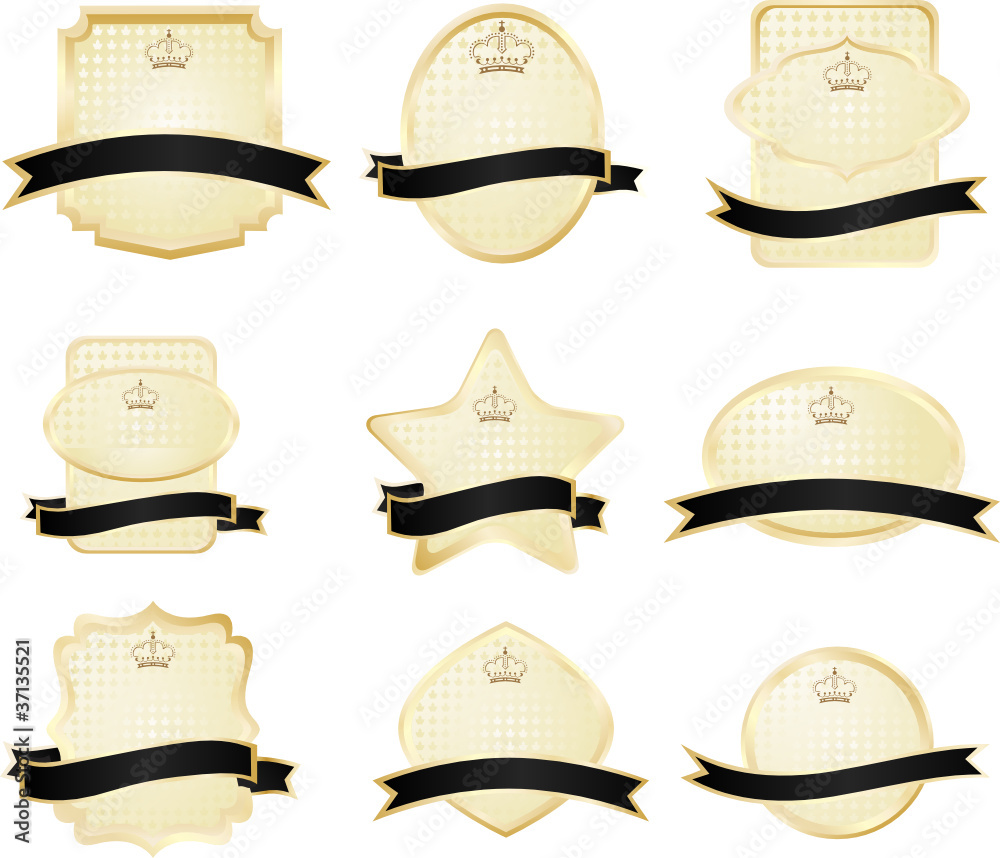 Decorative ornate golden vector frames with black ribbon Decorative ornate golden vector frames with black ribbon