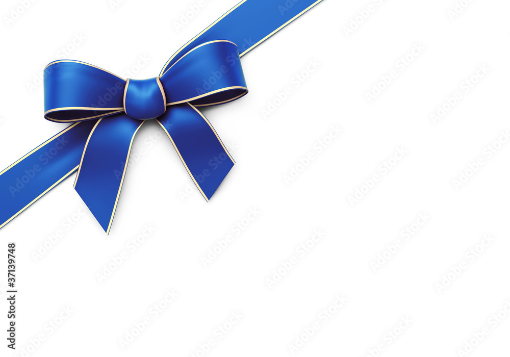 Blue silk corner ribbon with golden edges - obrazy, fototapety, plakaty 