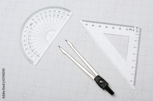 Protractor,dividers and square