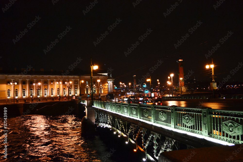 Night Palace Bridge in St.Petersburg