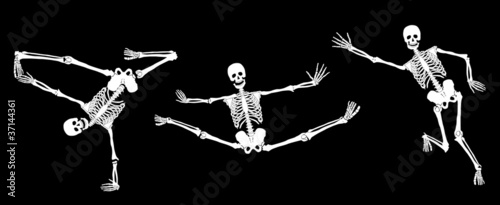 Active skeletons on black. Set #3. Vector.