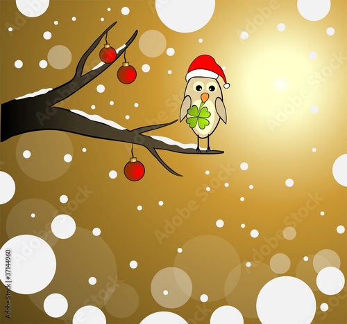 Winter card with lucky bird and clover