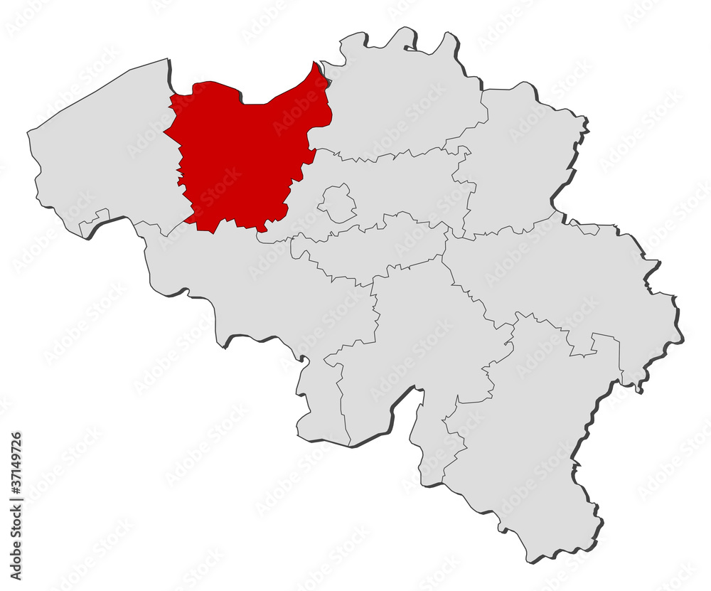 Map of Belgium, East Flanders highlighted Map of Belgium, East Flanders highlighted