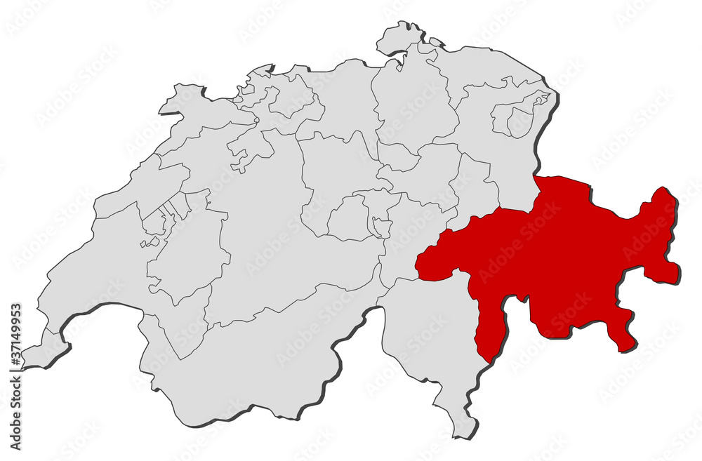 Map of Swizerland, Graubünden highlighted