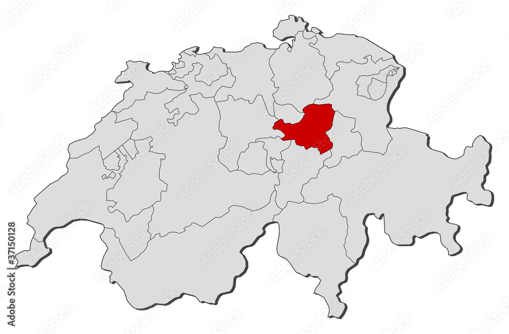 Map of Swizerland, Schwyz highlighted Map of Swizerland, Schwyz highlighted