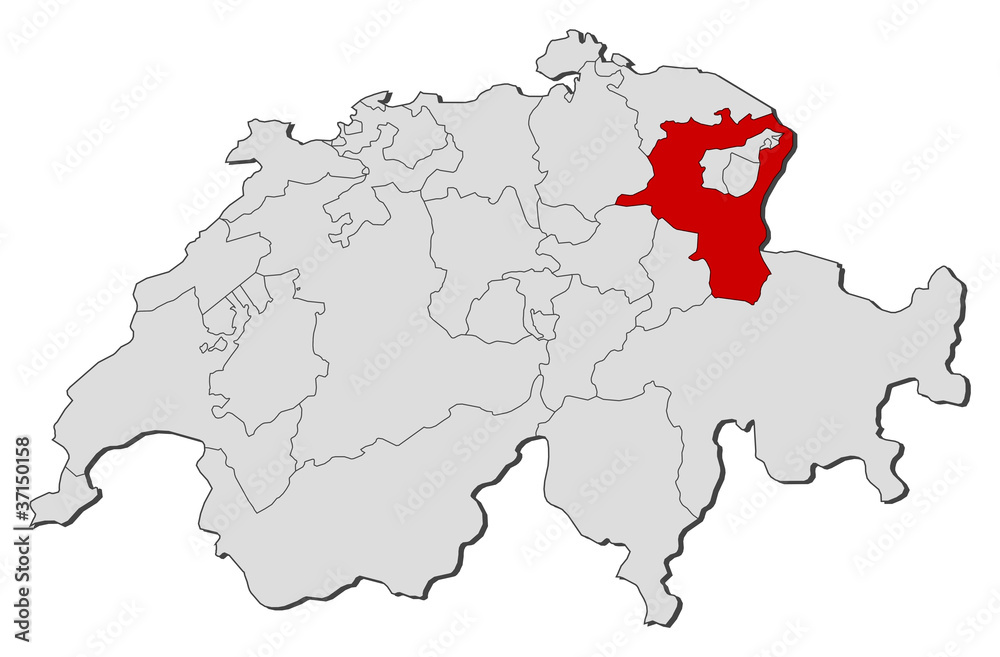 Map of Swizerland, St. Gallen highlighted