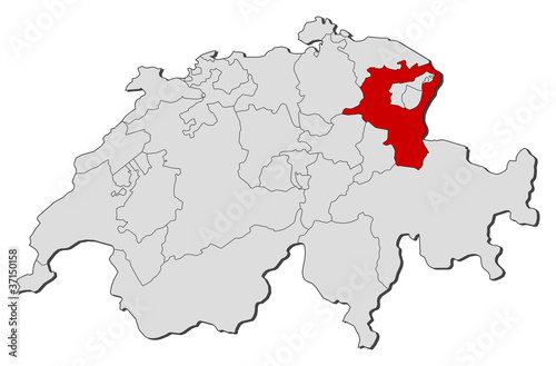 Map of Swizerland  St. Gallen highlighted