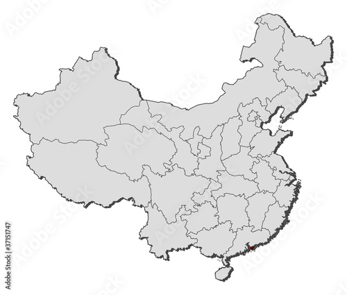 Map of China, Hong Kong highlighted