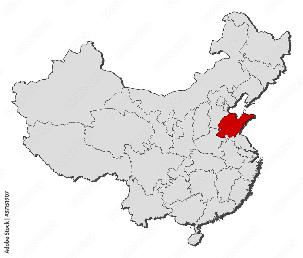 Obraz premium Map of China, Shandong highlighted