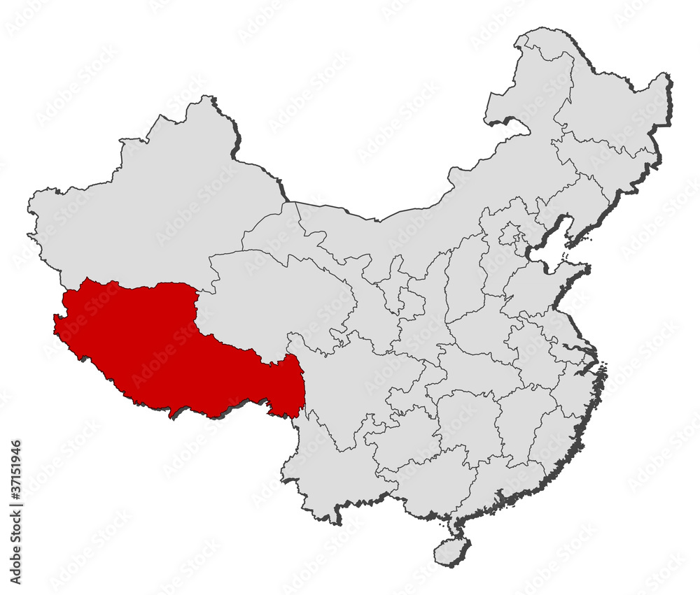 Map of China, Tibet highlighted